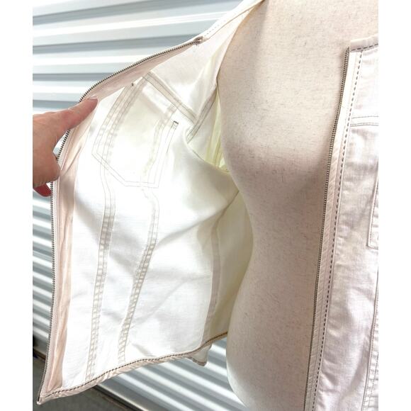 Sigrid Olsen Jacket, Cream Full Zip Blazer, Satin Trim, Women’s Size 14 - Picture 6 of 7